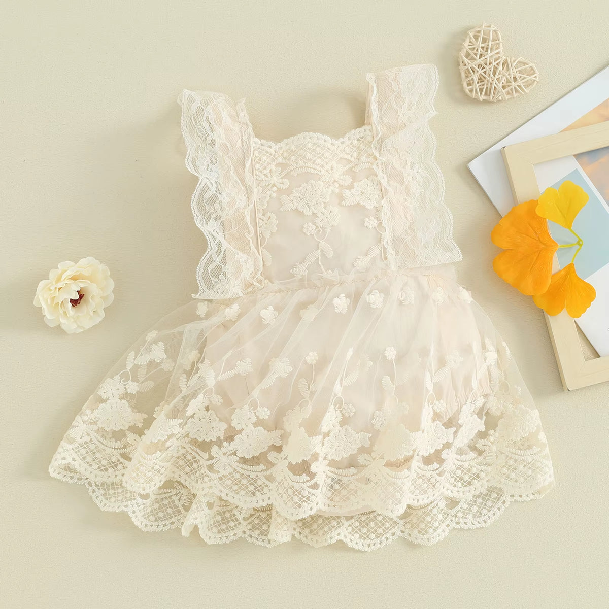 Lioraitiin Lace Blossom: Off-Shoulder Floral Bodysuit for Baby Girls 0–24M