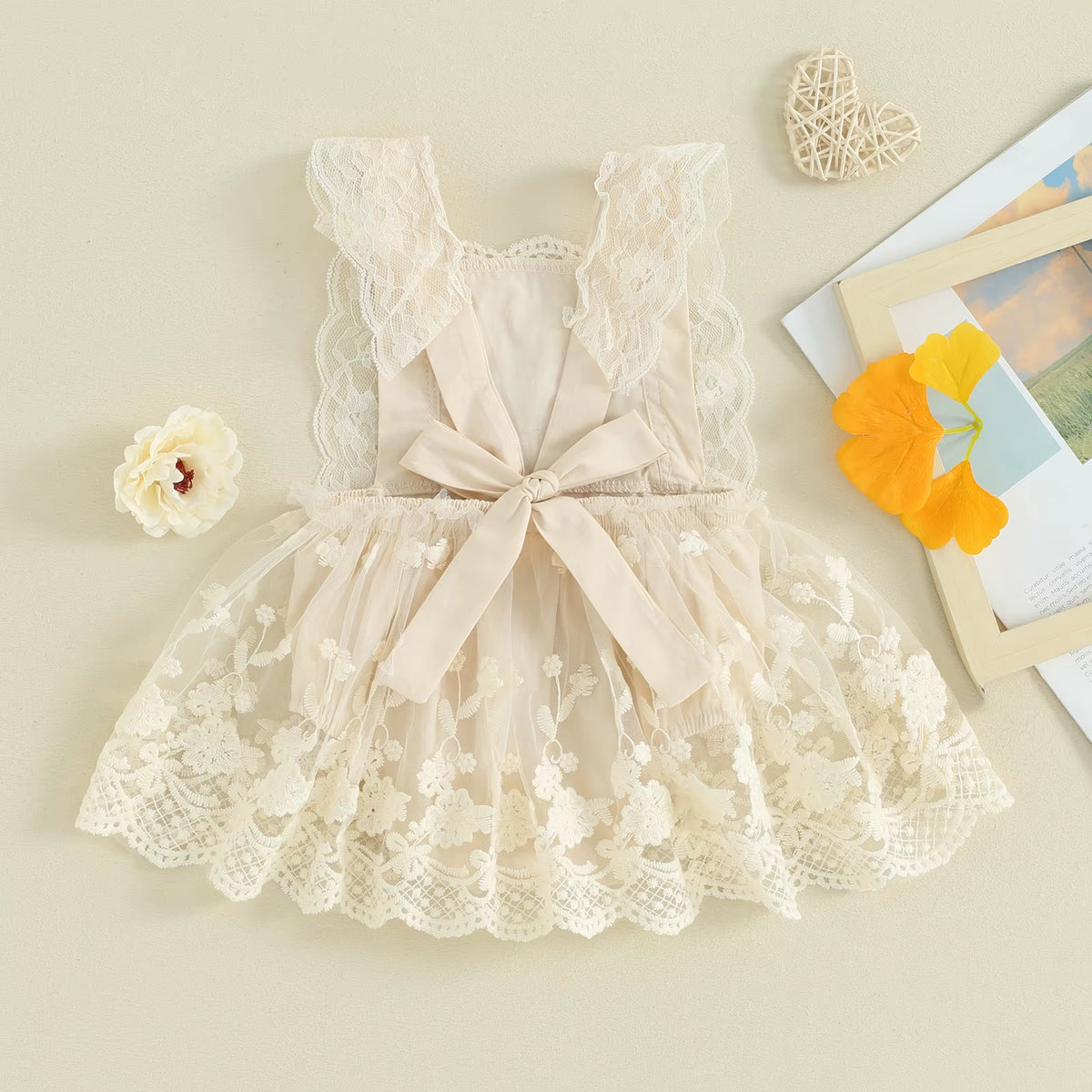 Lioraitiin Lace Blossom: Off-Shoulder Floral Bodysuit for Baby Girls 0–24M